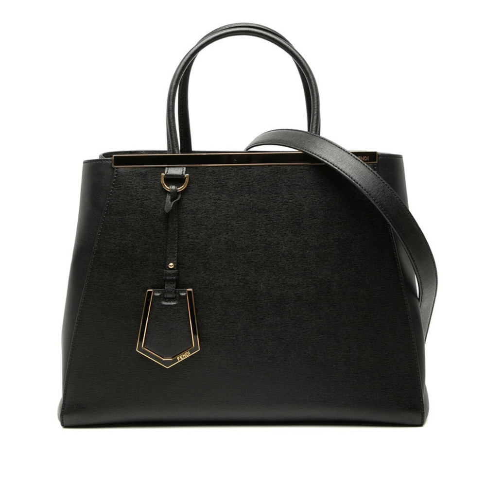 Fendi Toujours Tote Bag Shoulder Black Gold Leather